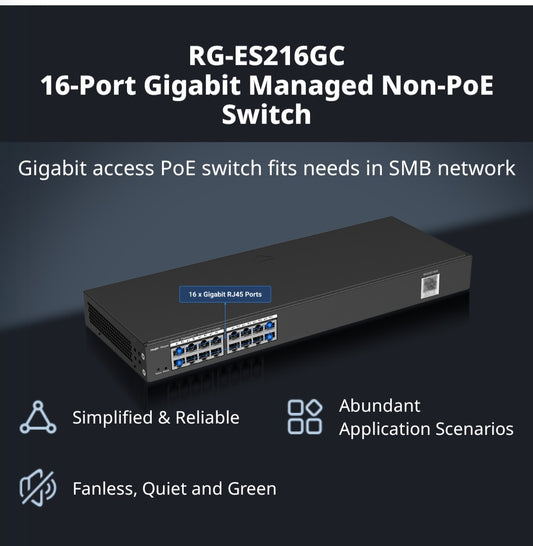 RUIJIE RG-ES216GC 16-PORT MANAGED GIGABIT ETHERNET SWITCH - KUN TRADERS