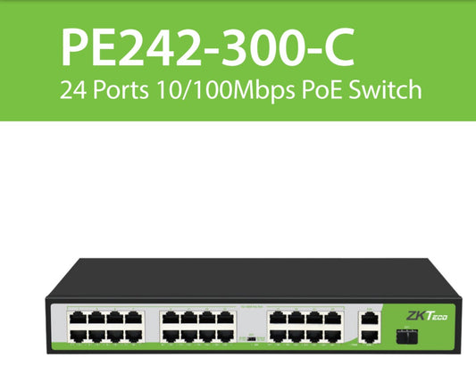 ZKT PE242-300-C 24-PORT POE SWITCH 10/100MBPS, 300W + 2 UPLINK PORTS - KUN TRADERS