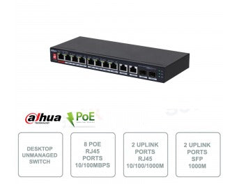 DAHUA PFS3210-8GT2GF-96 WITH 8 POE RJ45 PORTS - 2 SFP PORTS & 2 RJ45 COMBO UPLINK PORTS - KUN TRADERS