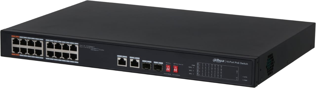 DAHUA 18-PORT UNMANAGED DESKTOP SWITCH WITH 16-PORT PoE + 2 OPTICAL PORT SWITCH PFS3218-16ET-135 - KUN TRADERS