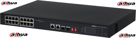 DAHUA 18-PORT UNMANAGED DESKTOP SWITCH WITH 16-PORT PoE + 2 OPTICAL PORT SWITCH PFS3218-16ET-135 - KUN TRADERS