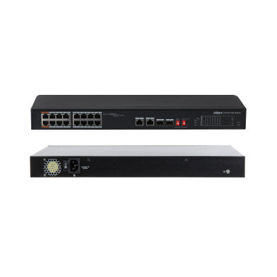 DAHUA 18-PORT UNMANAGED DESKTOP SWITCH WITH 16-PORT PoE + 2 OPTICAL PORT SWITCH PFS3218-16ET-135 - KUN TRADERS