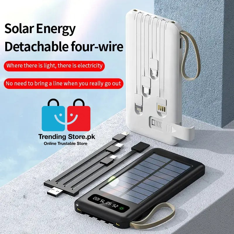 Solar Mobile Charging Power Bank 10000 mAh Battery With 4 Charging Cables iPhone, Android,