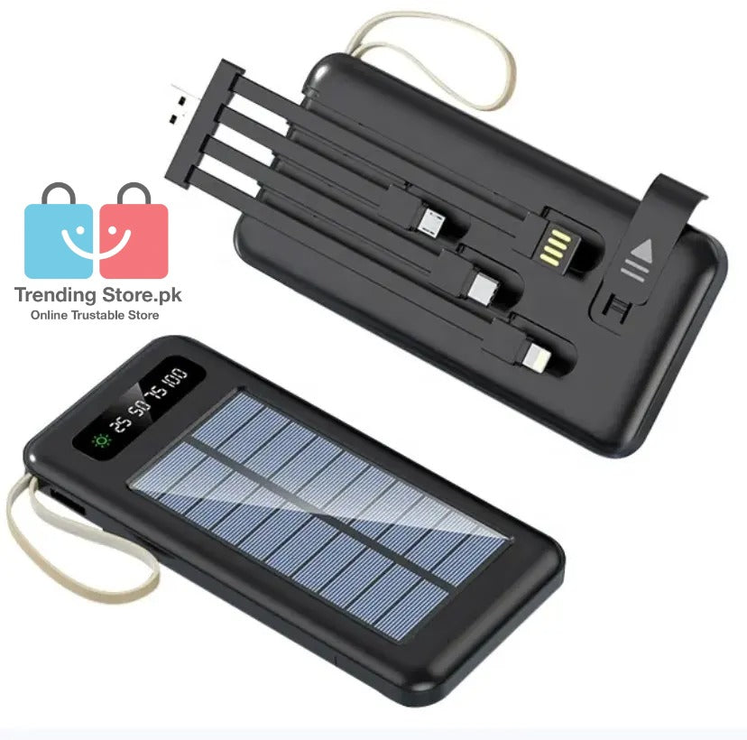 Solar Mobile Charging Power Bank 10000 mAh Battery With 4 Charging Cables iPhone, Android,