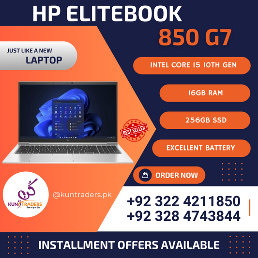 HP EliteBook 850 G7 Laptop - 15.6" FHD IPS Display - Intel Core i5 10th Gen - 256GB SSD - 16GB RAM - Windows 11