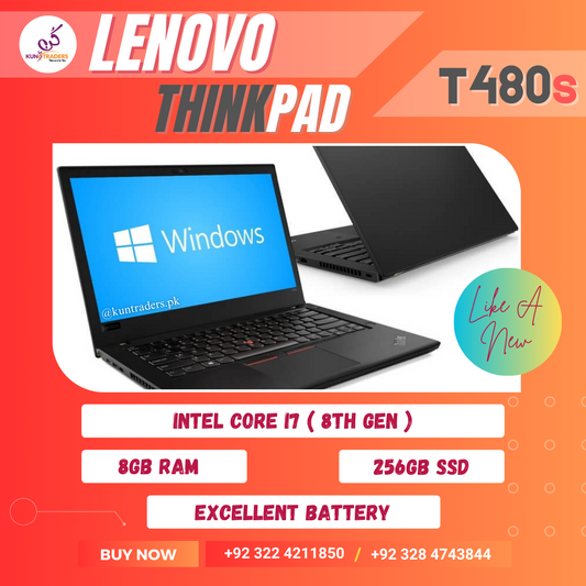 Lenovo ThinkPad T480s Core i7 8th Gen, 8GB RAM, 256GB SSD, 14″ FHD Touch Like A New Laptop Screen LED