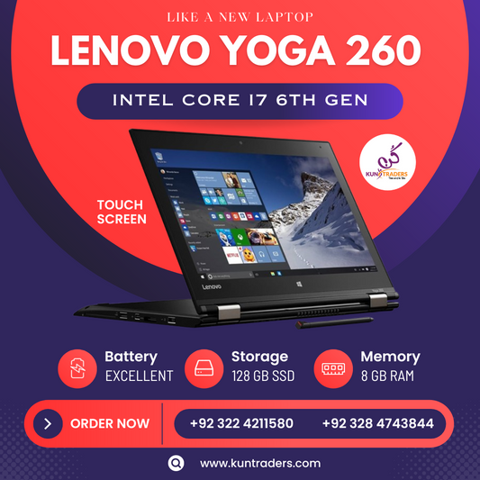 Lenovo Thinkpad Yoga 260 2-in-1 Laptop (12.5" MultiTouch Screen, Intel® Core™ i7-6500U Processor, 8GB DDR4 RAM, 128GB SSD Like A New Laptop