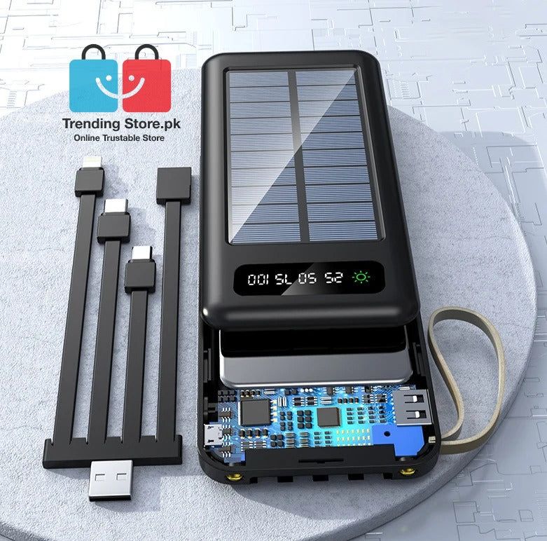 Solar Mobile Charging Power Bank 10000 mAh Battery With 4 Charging Cables iPhone, Android,
