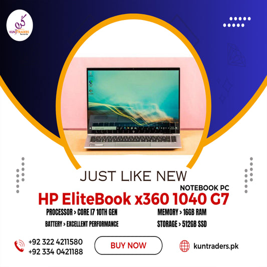 HP EliteBook x360 1040 G7, 10th Gen Core i7, 16GB 512GB SSD 13.3" FHD 1080 IPS UltraSlim, Touchscreen Backlit KB FP Reader Like A New Laptop