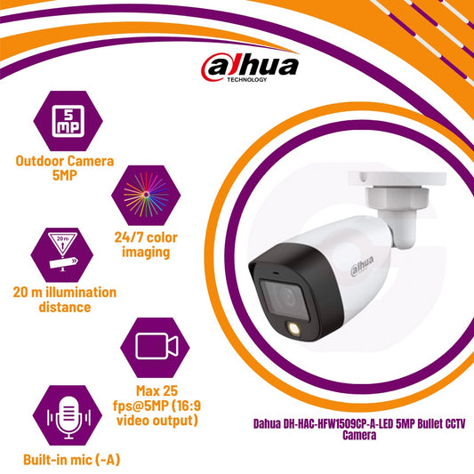 Dahua DH-HAC-HFW1509CP-A-LED 5MP Bullet CCTV Camera