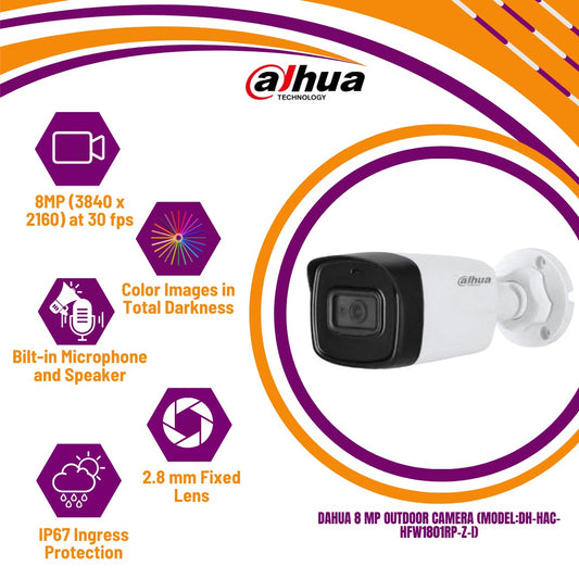 DAHUA 8 MP OUTDOOR CAMERA (MODEL:DH-HAC-HFW1801RP-Z-I)