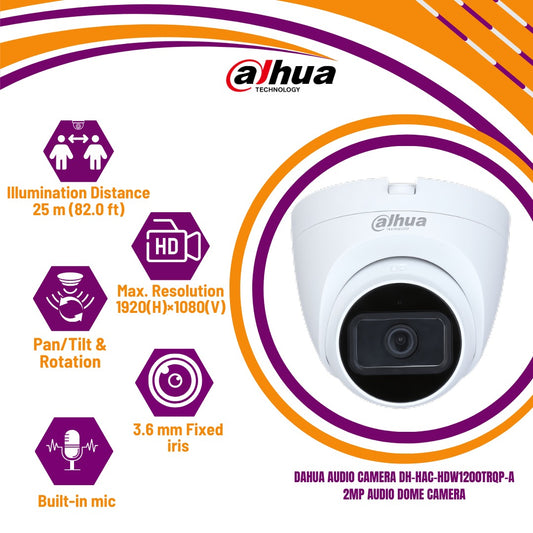 DAHUA AUDIO CAMERA DH-HAC-HDW1200TRQP-A 2MP AUDIO DOME CAMERA