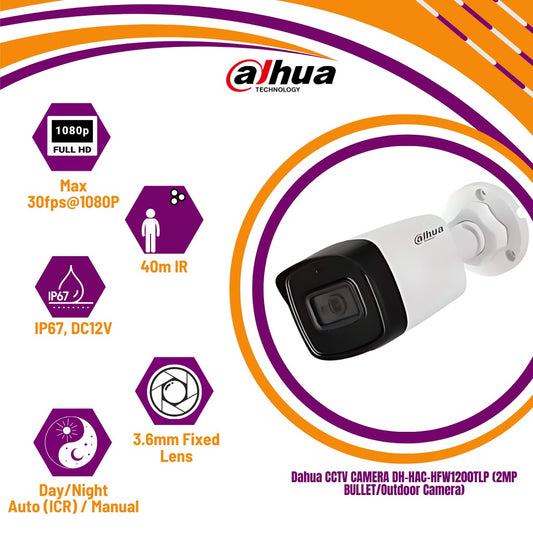 Dahua CCTV CAMERA DH-HAC-HFW1200TLP (2MP BULLET/Outdoor Camera)