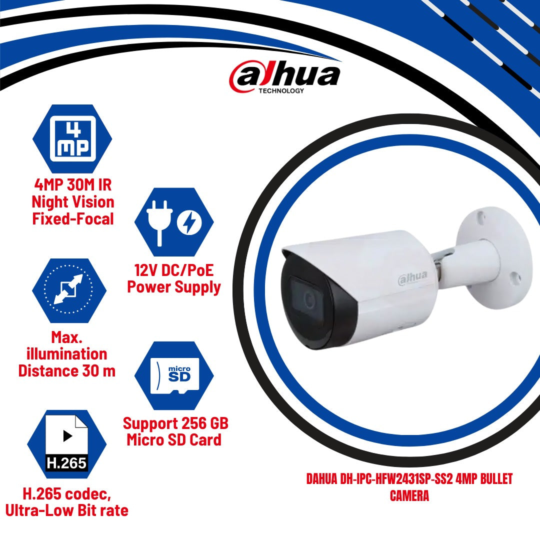 DH-IPC-HFW2431SP-SS2 | Dahua 4MP Bullet Camera | KUN TRADERS