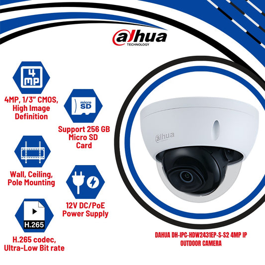 DAHUA 4MP IP CAMERA DH-IPC-HDW2431EP-S-S2-KUN TRADERS