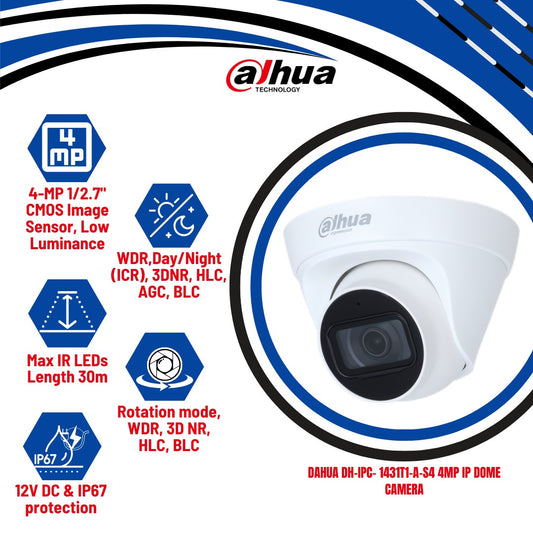 Dahua DH-IPC- 1431T1-A-S4 4MP IP DOME CAMERA