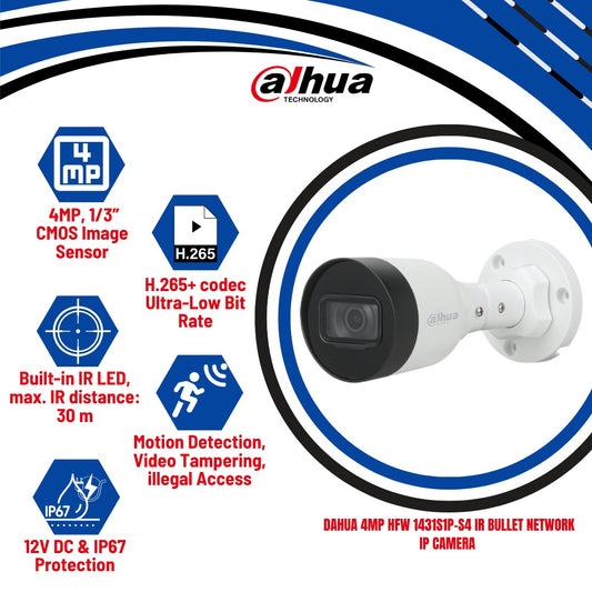Dahua 4MP IR BULLET Network IP Camera HFW 1431S1P-S4 (KUN TRADERS)