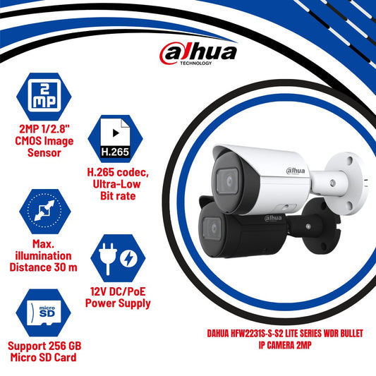 Dahua HFW2231S-S-S2 Lite Series WDR Bullet IP Camera 2MP - KUN TRADERS