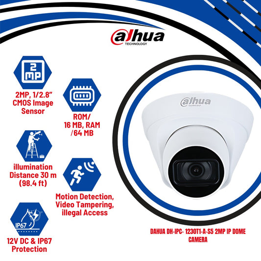 Dahua DH-IPC- 1230T1-A-S5 2MP IP DOME CAMERA