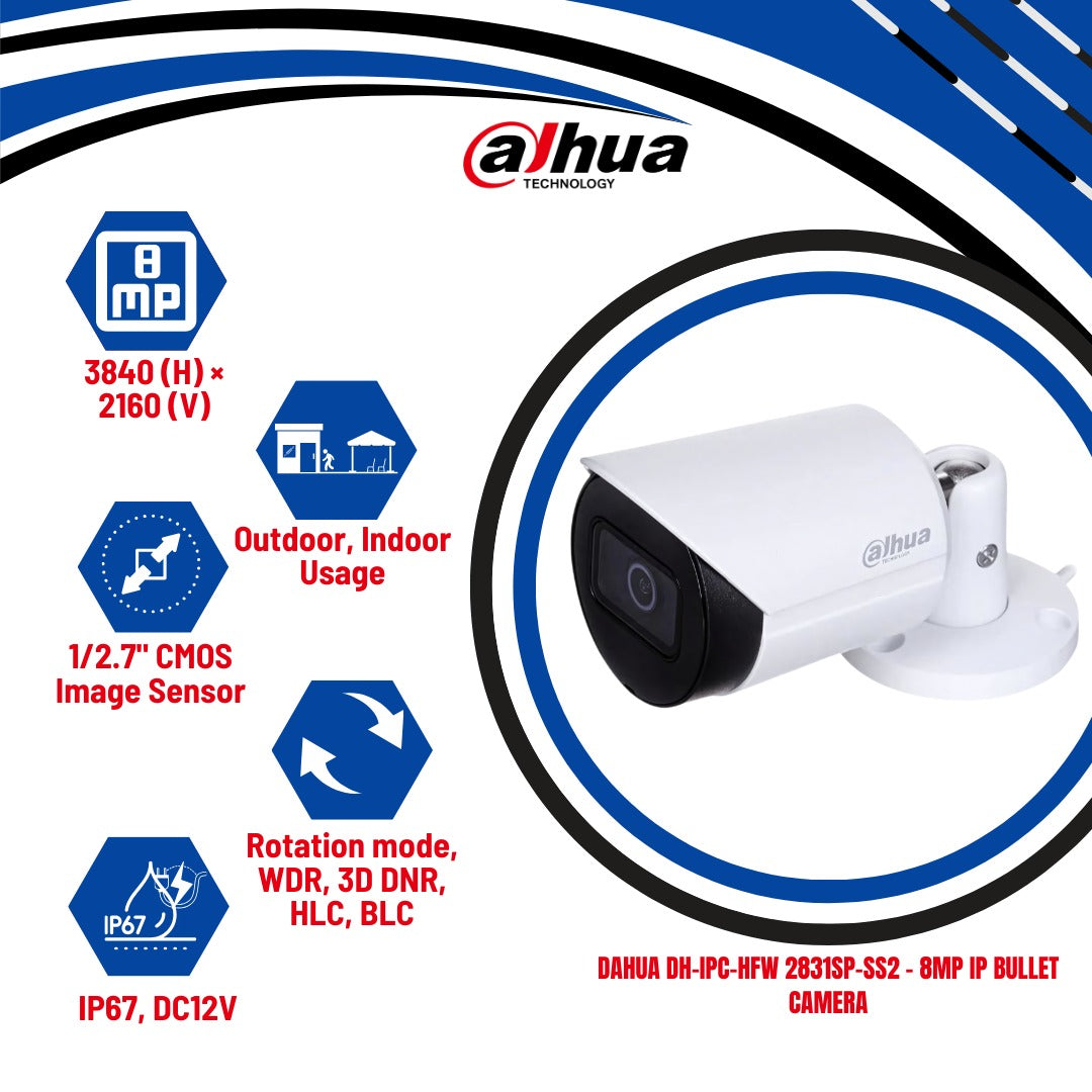 Dahua DH-IPC-HFW 2831SP-SS2 - 8MP IP Bullet Camera - KUN TRADERS